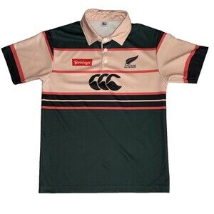 Vintage Canterbury All Blacks Steinlager Rugby Polo Short Sleeve Size SMALL